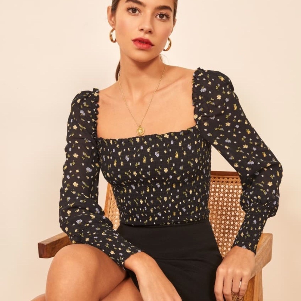 Reformation Smocked Pinto Jolene Floral Floral Top Square Neck Cottagecore‎ - 1X